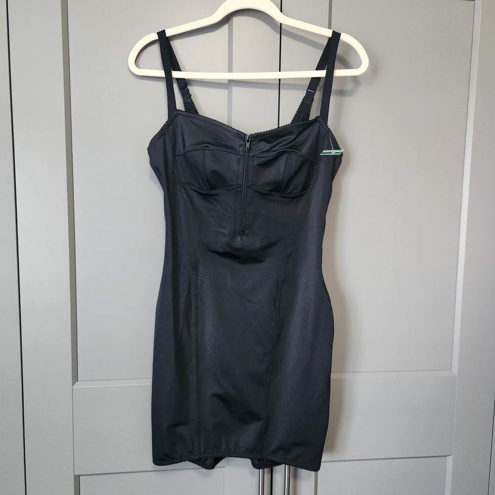 New Rare SKIMS Glam Slip Onyx Black Front Zip Sculpting Bodycon Shaper Dress L